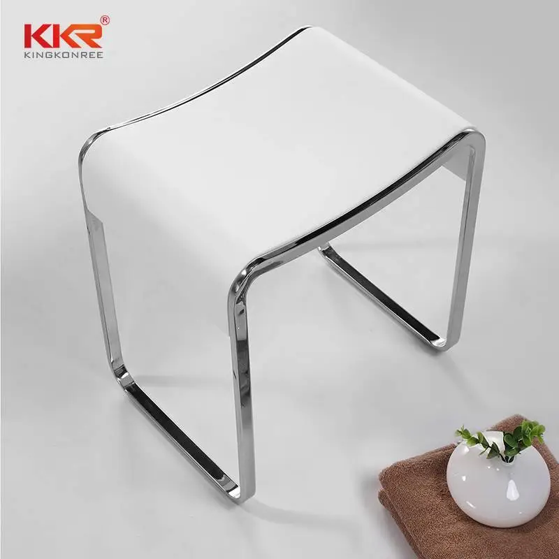 Tamborete de banho de superfície sólida acrílica com design de conexão de aço inoxidável KKR-Stool-E 1