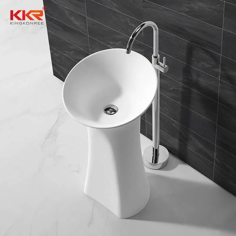 900MM Height Solid Surface Freestanding Pedestal Wash Basin KKR-1581 1