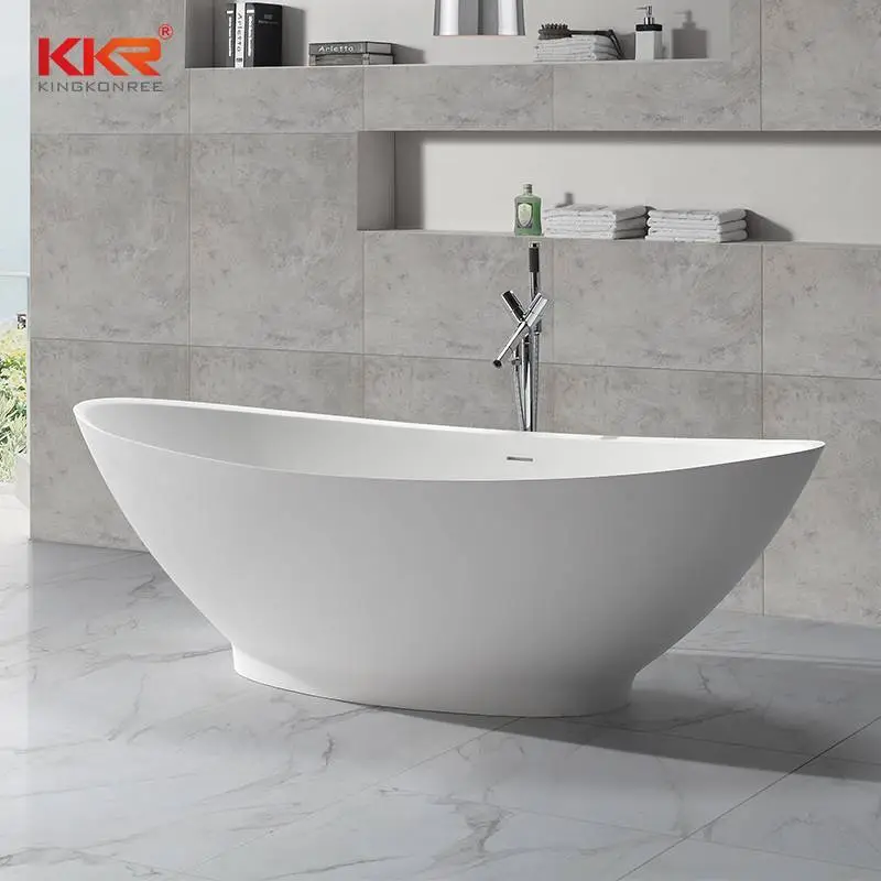 Big Size White Polymarble Acrylic Solid Surface Freestanding Bathtub KKR-B051 1