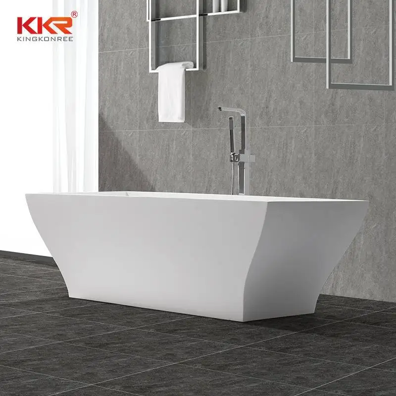 Rectangle Unique Design Polymarble Acrylic Solid Surface Freestanding Soaking Bathtub KKR-B052 1