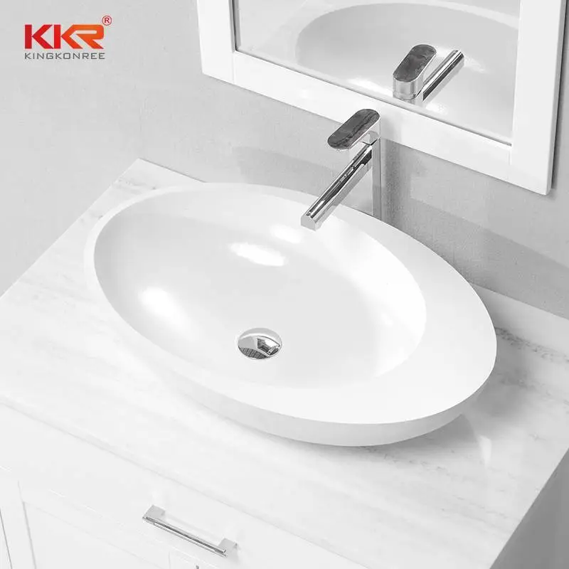 Lavabo de encimera de superficie sólida acrílica de piedra de resina con forma de huevo KKR-1055 1