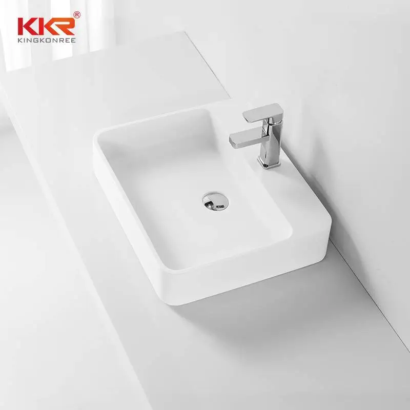 Lavabo da appoggio rettangolare in pietra solida in pietra acrilica KKR-1370 1