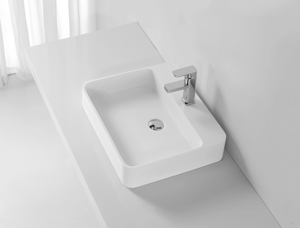Acrylic Stone Solid Surface Rectangular Above Counter Wash Basin KKR-1370 2