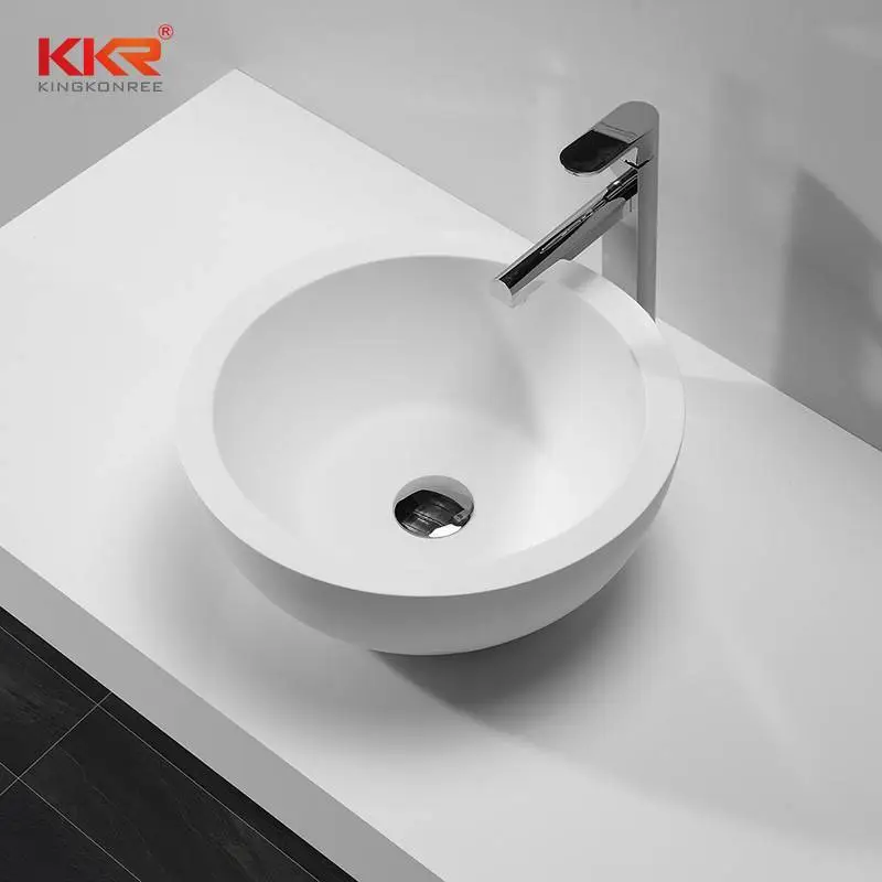 422mm Diameter Artistic Round Solid Surface Above Counter Basin KKR-1501 1