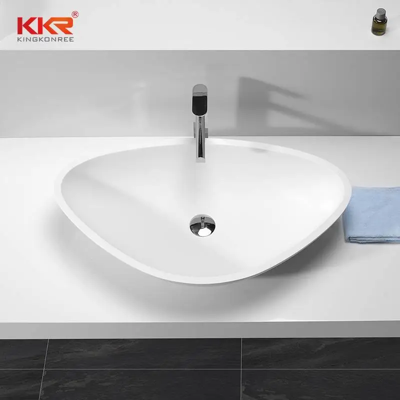 Lavabo de superficie sólida acrílico de mármol blanco con forma de triángulo KKR-1503 1