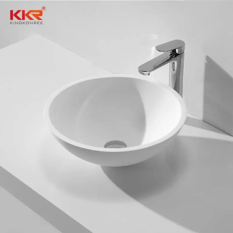Small Round Resin Stone Acrylic Solid Surface Above Counter Basin For Bathroom KKR-1513 1