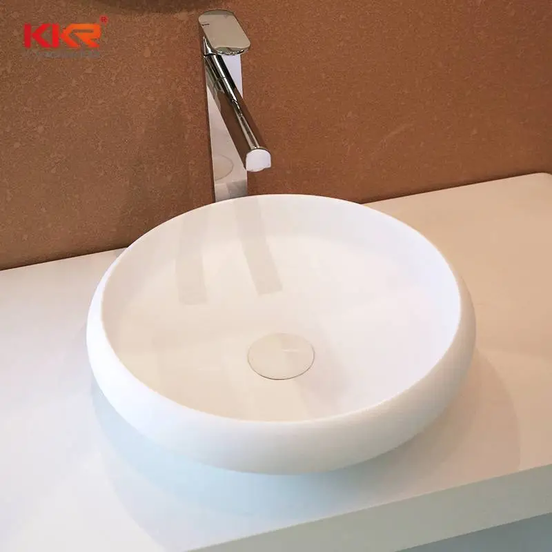 Nuovo design in superficie solida acrilica di forma rotonda sopra il lavabo da appoggio KKR-1153 1