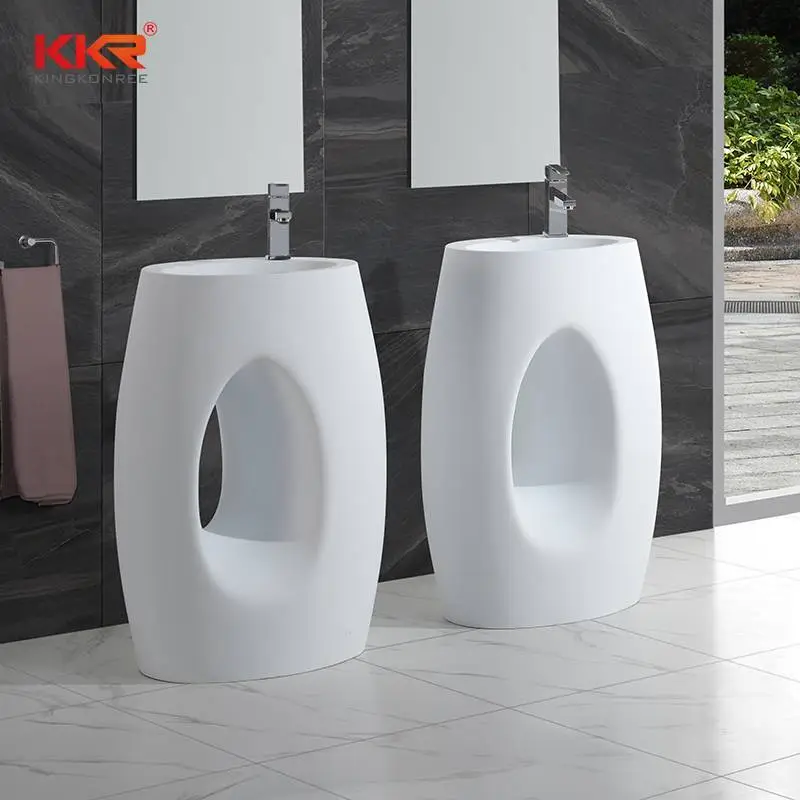 Polymarble Acrylic Resin Stone Solid Surface Freestanding Basin KKR-1388 1