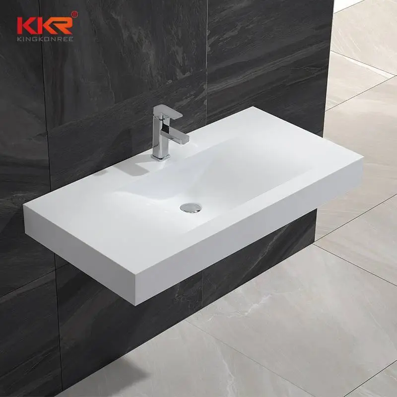 1000mm Length White Marble Artificial Stone Solid Surface Wall Hung Basin KKR-1376 1