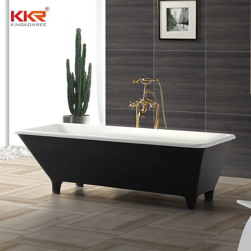 Bañera independiente de superficie sólida de piedra de resina acrílica Polymarble con pie KKR-B031 1