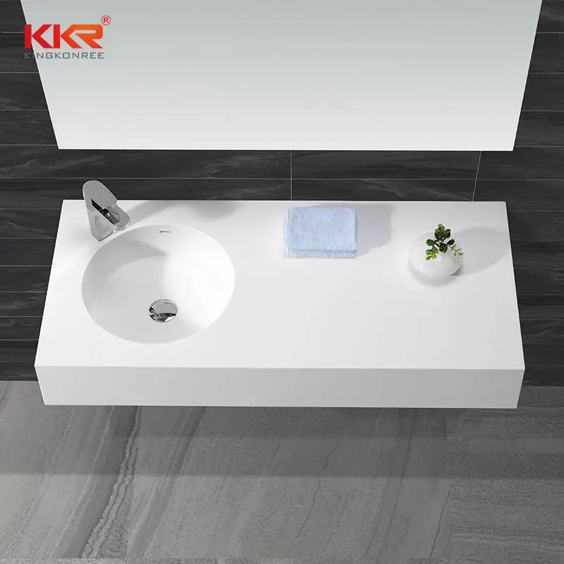1000 mm lengte wit marmer acryl massief oppervlak wandgehangen wastafel met linker gootsteen KKR-1271 1