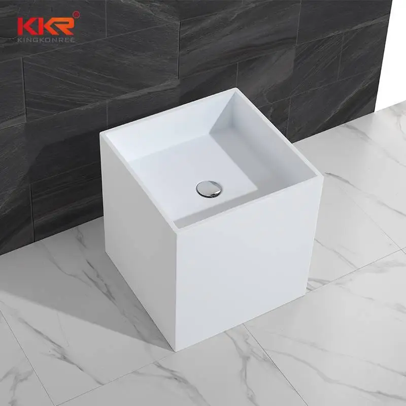 Classic Design White Marble Resin Stone Acrylic Solid Surface Freestanding Basin KKR-1390 1