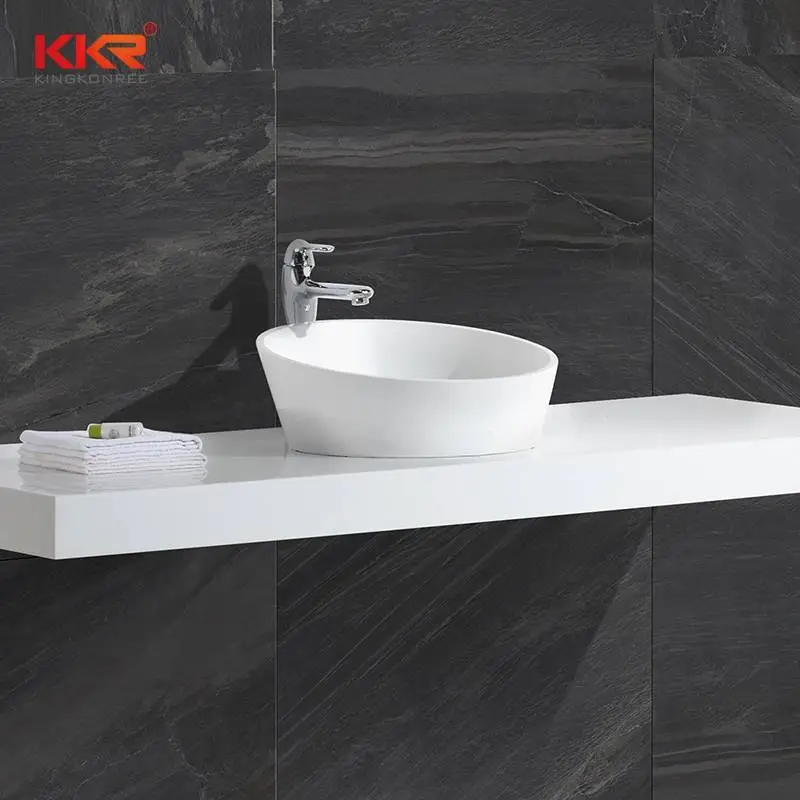 Special Shape White Marble Acrylic Solid Surface Above Counter Wash Basin KKR-1309 1