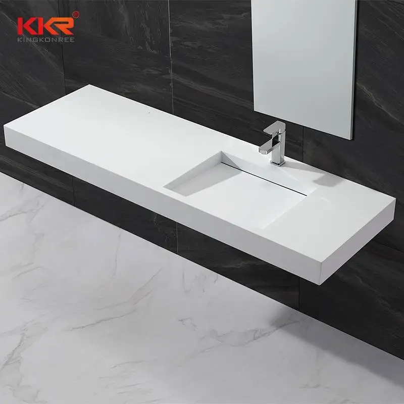 Small Slope Design Acrylic Solid Surface Wall Hang Wash Basin KKR-1333 1