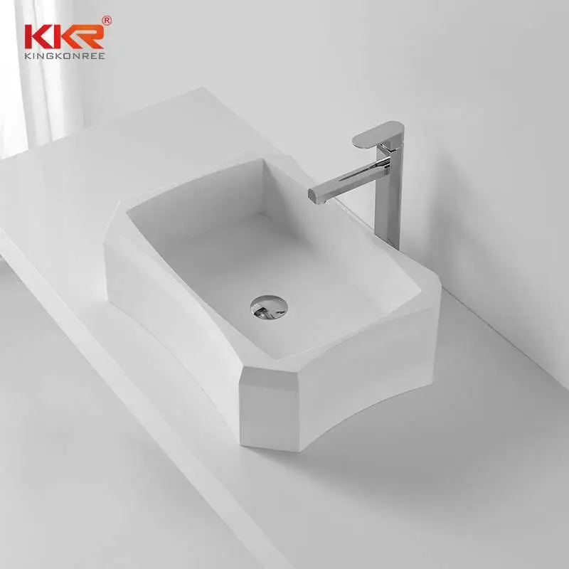 Rectangle Diamond Shape White Marble Acrylic Solid Surface Above Counter Basin KKR-1318 1