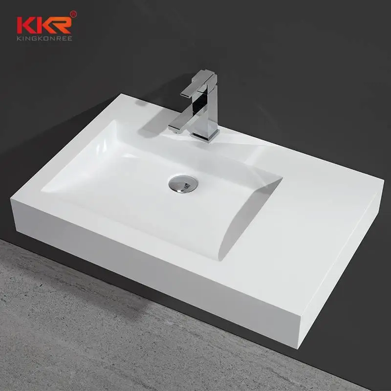 Length White Solid Surface Acrylic Stone Wall Hang Basin KKR-1340 1