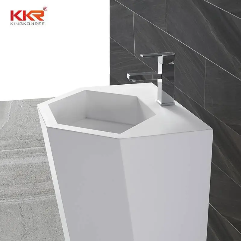 5 Stars Standard Elegant White Acrylic Solid Surface Freestanding Basin KKR-1399 1