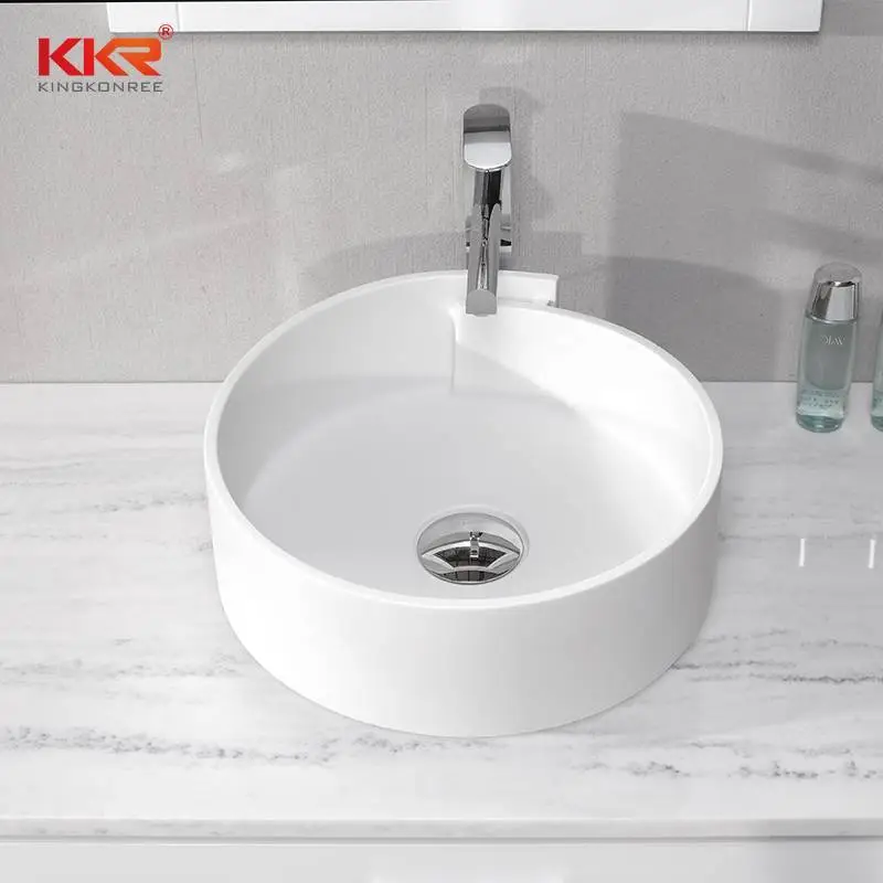 Lavabo sobre encimera de superficie sólida de acrílico blanco de diseño elegante KKR-1051 1