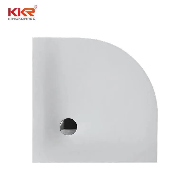 Plato de ducha de superficie sólida acrílico de mármol blanco de cuarto de círculo KKR-T008 1