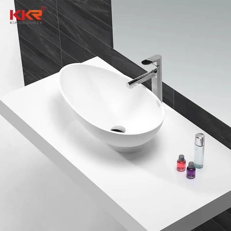 Hot Sales Egg Shape White Solid Surface Washing Basin KKR-1505 1