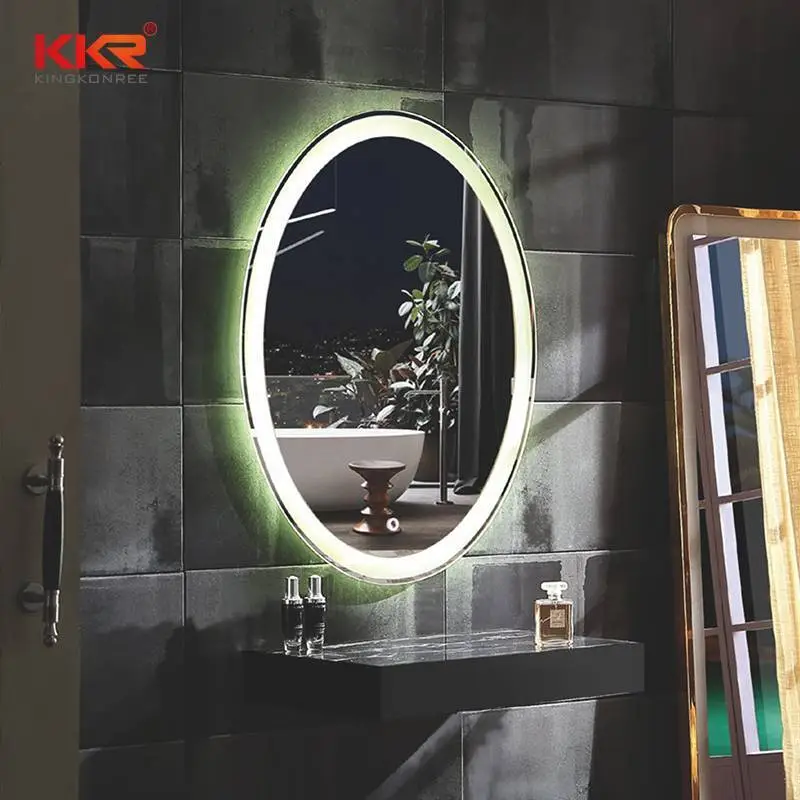 Miroir de salle de bains rond en pierre artificielle à surface solide KKR-8012 1