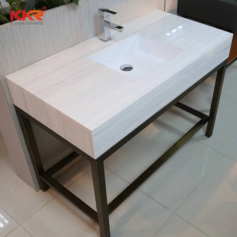 Textuur Marmeren Patroon Solid Surface Vanity Top Met Onderbouw Spoelbak KKR-Aanrecht E 1