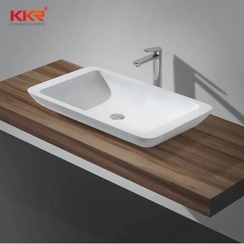 790x455mm مستطيل من الرخام الأبيض سطح صلب للحمام فوق حوض غسيل العداد KKR-1322 1