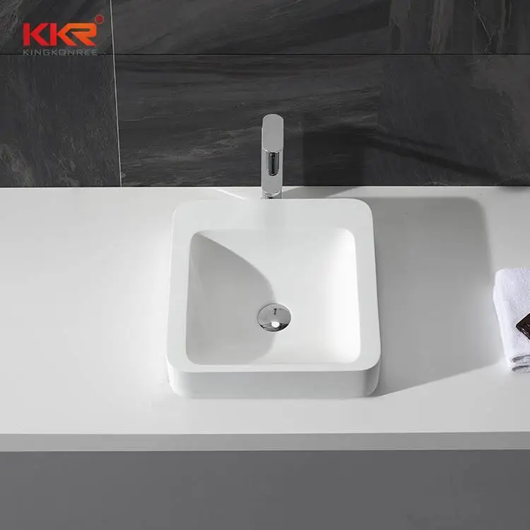 Square Acrylic Stone Resin Solid Surface Above Counter Wash Basin KKR-1323 1