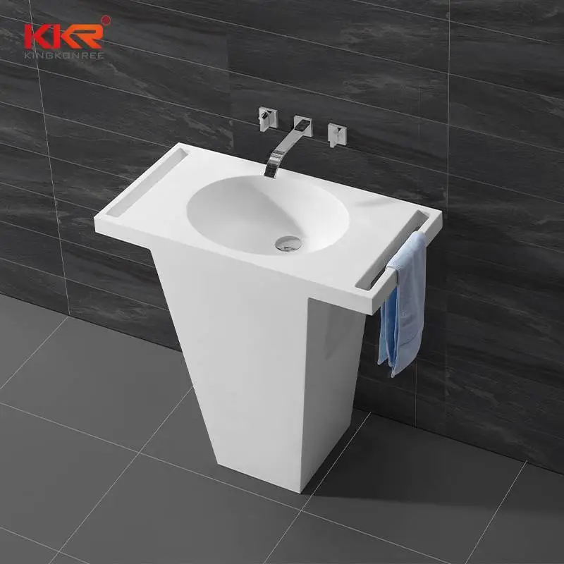 Arcylic Marble Soid Surface Freestanding Basin With Towel Shelf KKR-1584 1