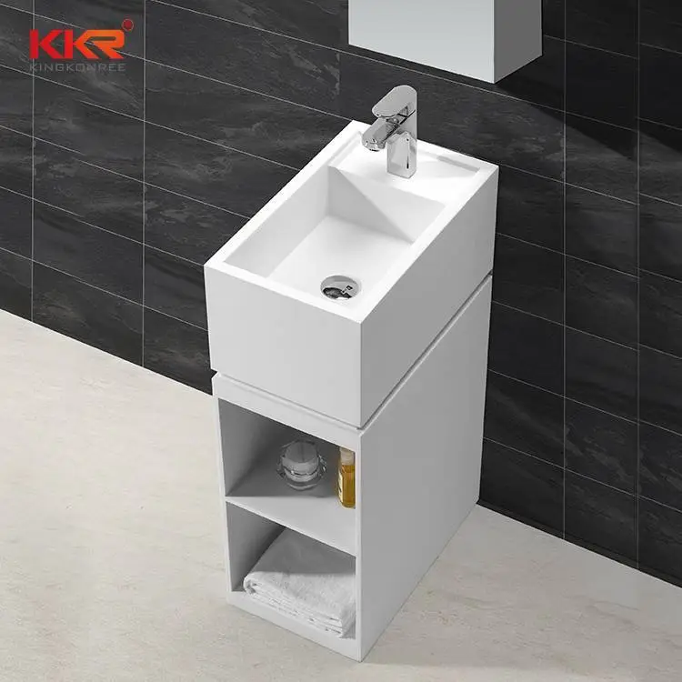 Artificial Stone Acrylic Solid Surface Freestanding Basin With Shelf KKR-1585 1