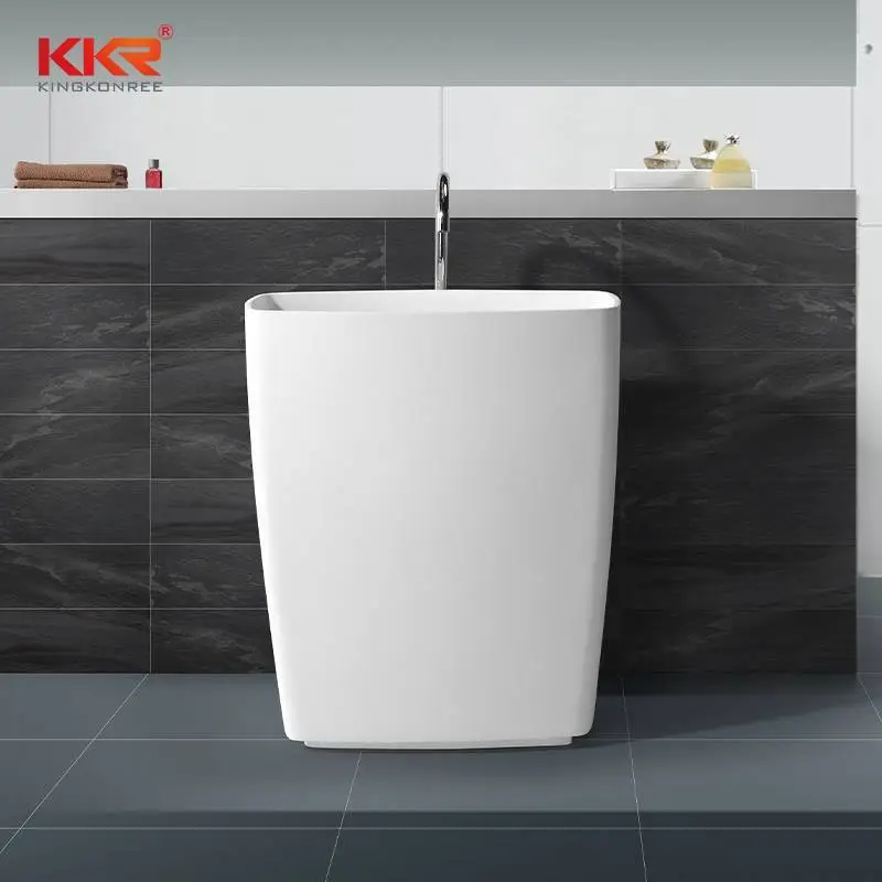 Lavabo independiente KKR- de superficie sólida de mármol blanco rectangular de 855 mm de altura1586 1