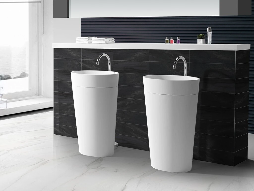 KingKonree pan shape freestanding pedestal sink factory price for motel 2