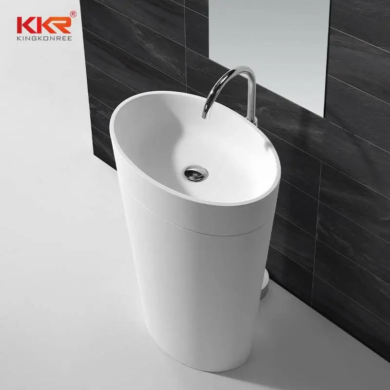 Lavabo independiente para baño de superficie sólida, color blanco, forma ovalada, KKR-1587 1