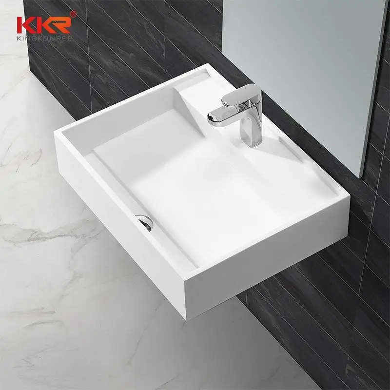 Newly Design White Acrylic Solid Surface Wall Hung Basin KKR-1348 1
