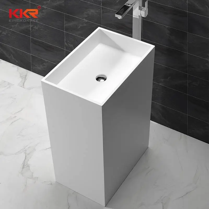 900mm Height Rectangle White Marble Solid Surface Freestanding Basin  KKR-1590 1
