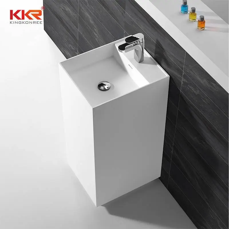 Customized Dimension Acrylic Stone White Solid Surface Freestanding Basin KKR-1589 1