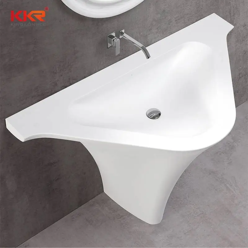 Triangle Solid Surface White Marble Freestanding Wash Basin KKR-1595 1