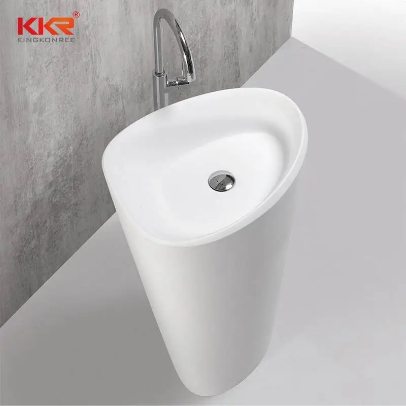 Hot Sales White Marble Acrylic Solid Surface Stone Resin Freestanding Basin KKR-1596 1