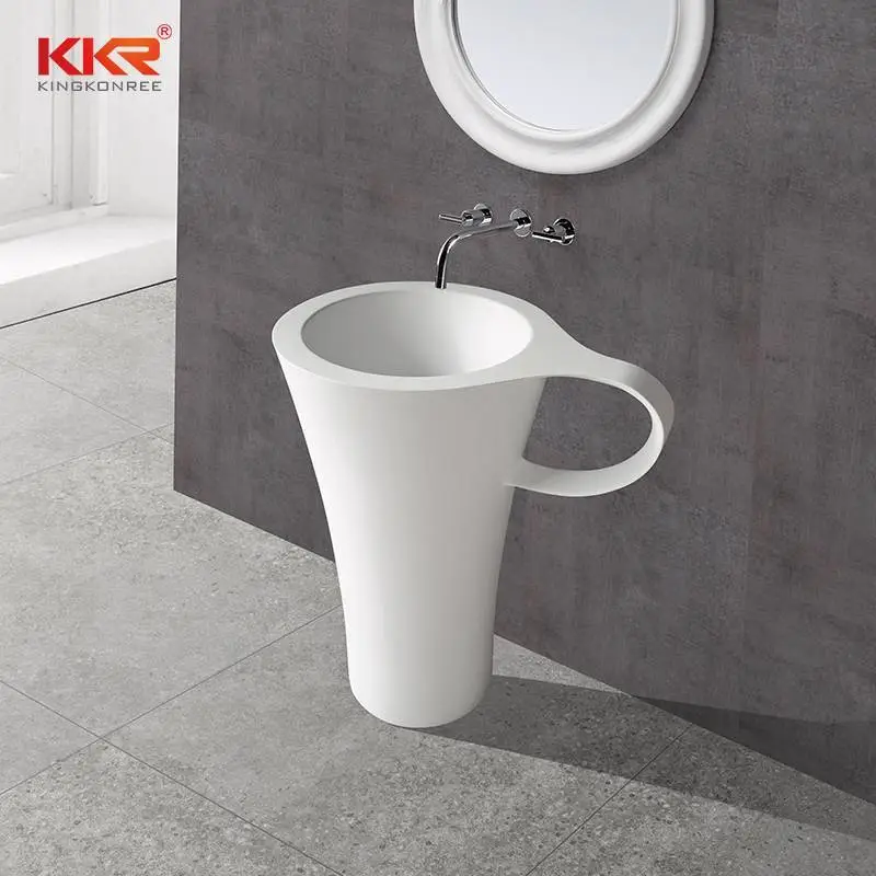 Lavabo independiente de superficie sólida acrílica con forma de copa de diseño único KKR-1599 1