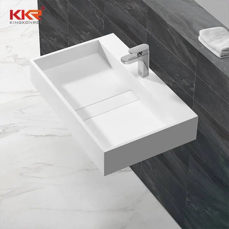 Lavabo de pared de piedra acrílica de superficie sólida de mármol blanco, las mejores ventas, KKR-1337 1