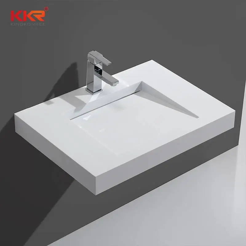 Hot Sales Europe Design Small Slope White Acrylic Solid Surface Wall Hung Basin KKR-1338 1