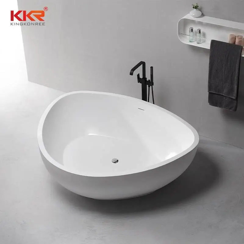 Triangle Shape White Marble Acrylic Stone Solid Surface Freestanding Bathtub KKR-B080 1