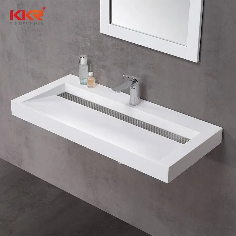 Luxury Design High-end White Acrylic Stone Solid Surface Wall Hung Basin KKR-1263-1 1