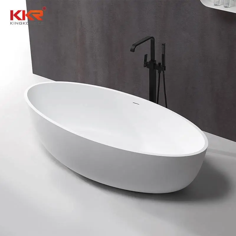 Bañera de piedra moderna blanca y bañera independiente de superficie sólida KKR-B088 1