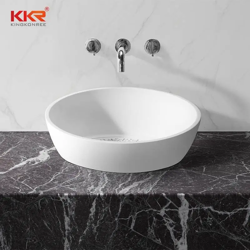 Custom Modern White Artificial Marble Bathroom Sink Wash Basin KKR-1514 1