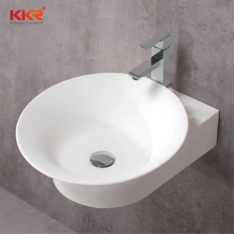 Unique design modern wall hung solid surface stone white washbasin for bathroom KKR-1068 1