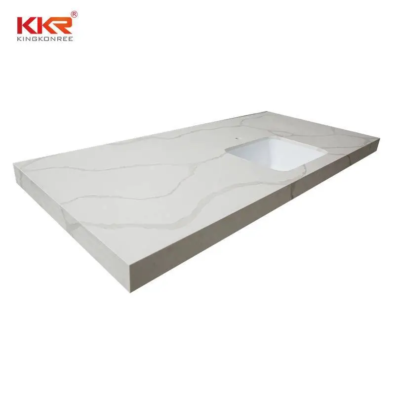 Encimera de cocina de losa de cuarzo blanco Calacatta de diseño de lujo 1