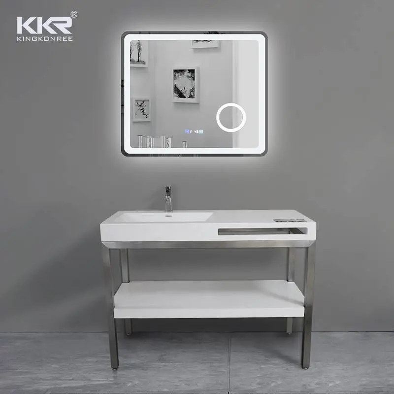 Factory Direct Solid Surface Bathroom Vanities White Bathroom Vanity Set With Lighted Mirror 1