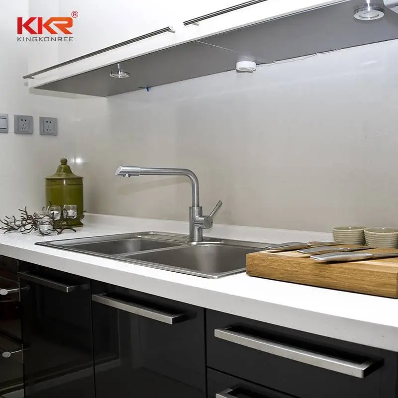 KKR Customized Artificial Stone White Marble Design Artificial Stone Kitchen Countertop 1