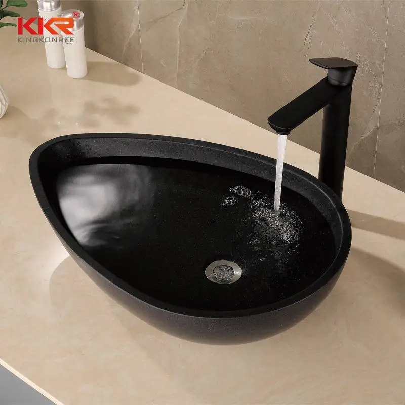 Home Wash Sink Quartz Stone pod shaped vessel sink  Black Color 1